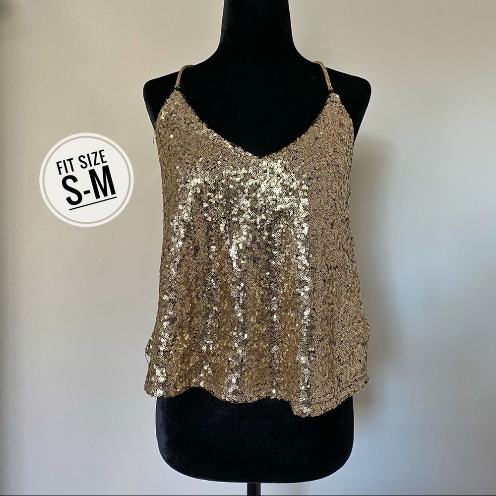Gold sequin top / club / party blouse